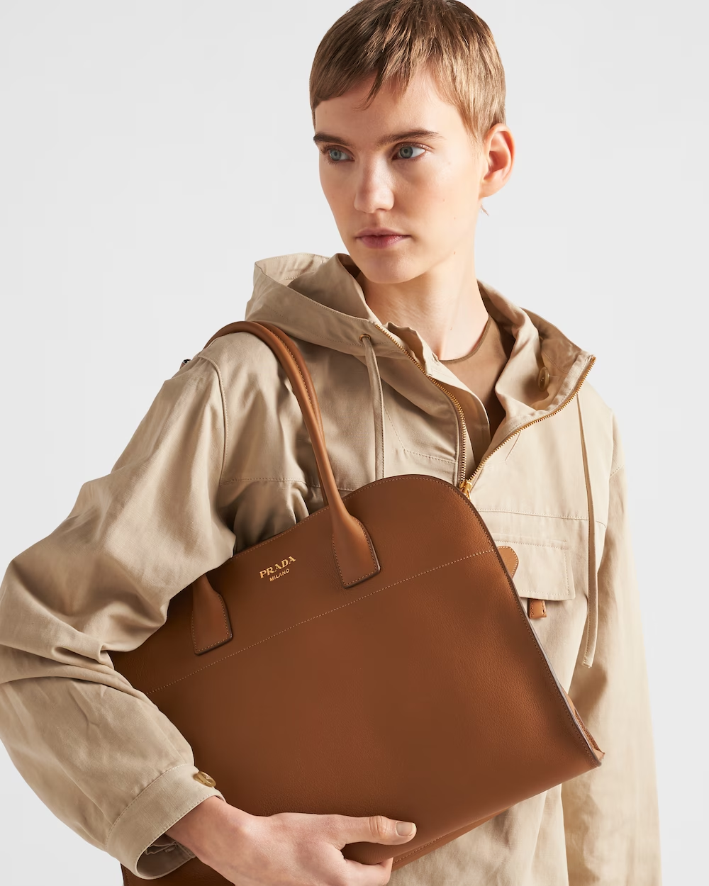 Large leather tote bag with buckles